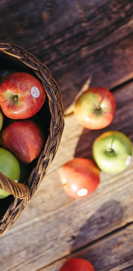 A basket with different apple varieties
